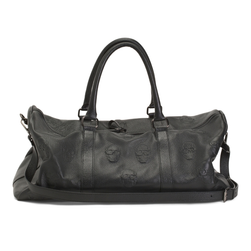 BNWT IO PELLE SKULL EMBOSSED LEATHER DUFFLE BAG